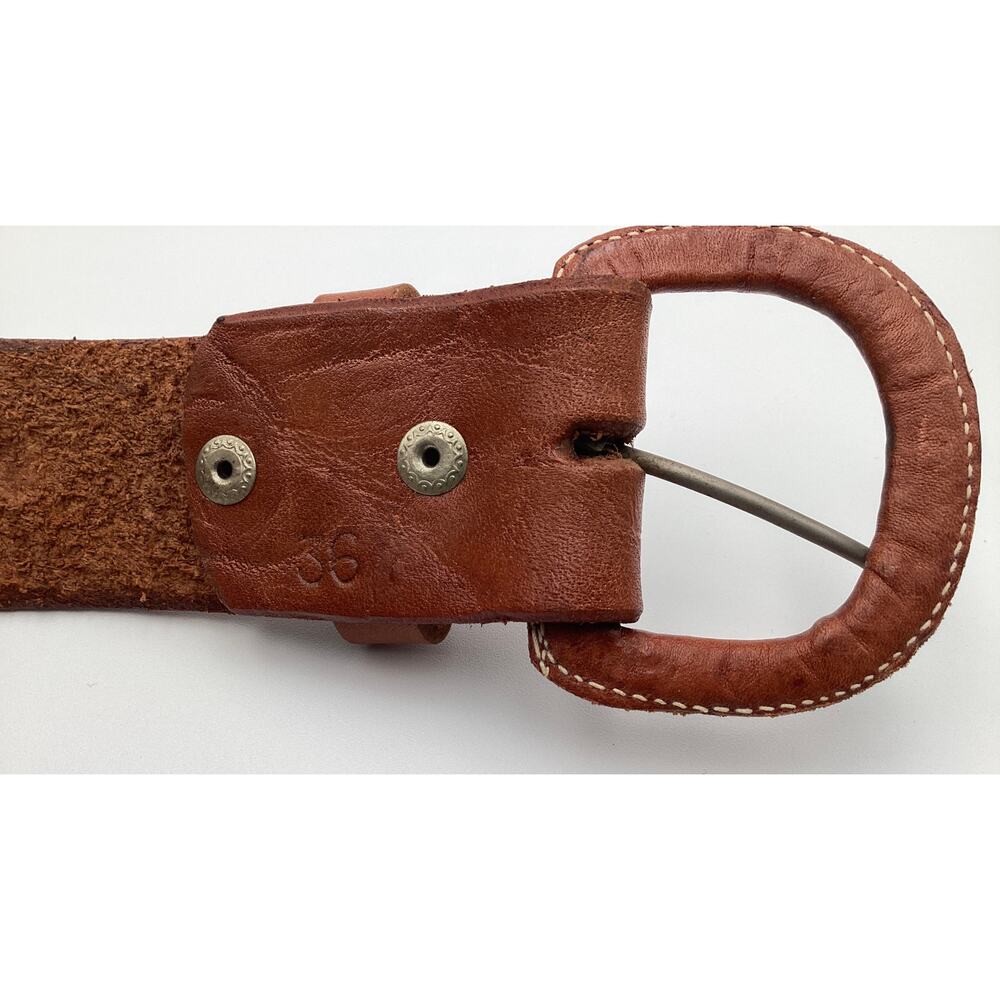 Handcrafted Tooled Leather Boho Belt – Leather Wrapped Buckle – Brown size 36 - Picture 5 of 6